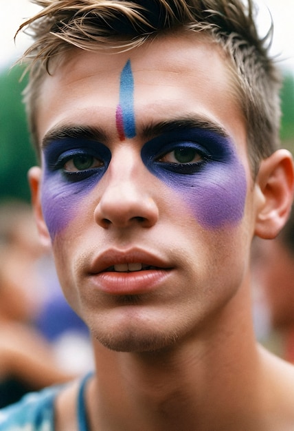 Front view man met festival look en make-up