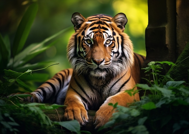 Frontbeeld van een wilde tijger in de natuur