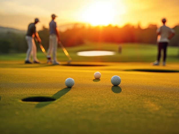 Full shot mensen die golf spelen in de natuur.