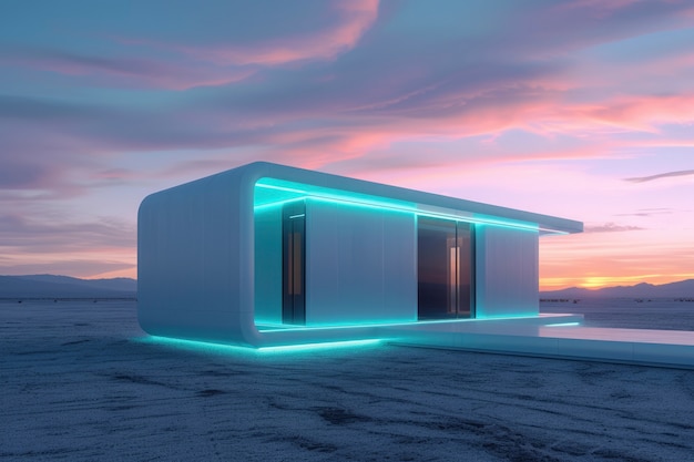 Futuristisch gebouw naadloos in het woestijnlandschap