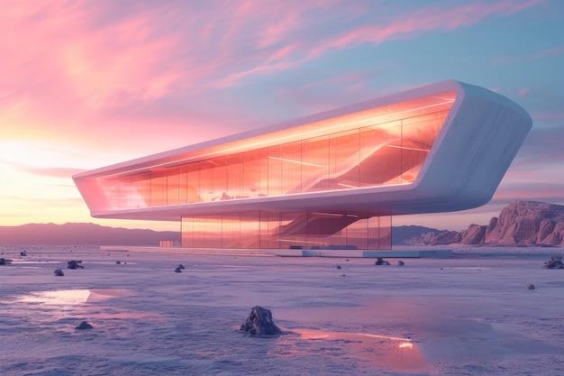 Gratis foto futuristisch gebouw naadloos in het woestijnlandschap.