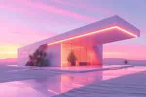 Gratis foto futuristisch gebouw naadloos in het woestijnlandschap.