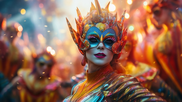 Gratis foto futuristisch personage op carnavalsportret