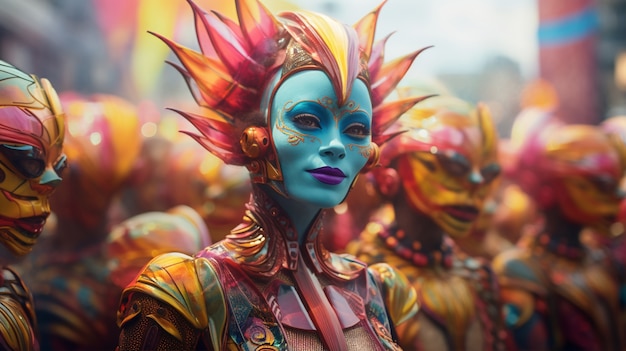 Gratis foto futuristisch personage op carnavalsportret