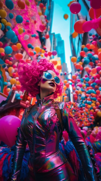 Gratis foto futuristisch personage op carnavalsportret