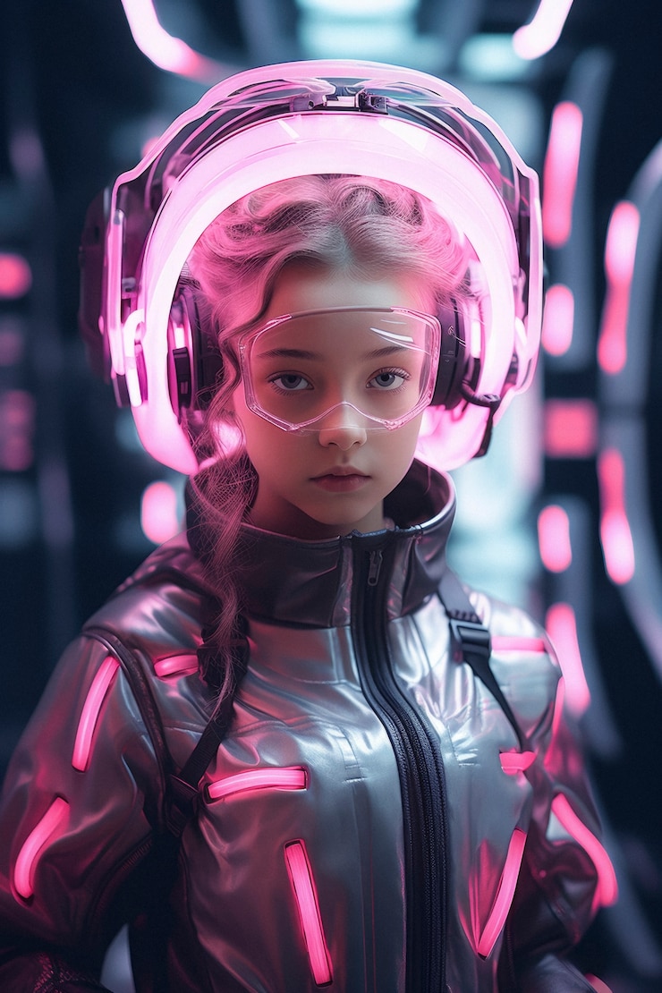 Gratis Foto futuristisch portret van een jong meisje met hightech