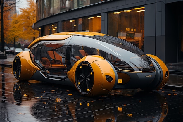 Gratis foto futuristisch vervoermiddel in een ultramoderne stad