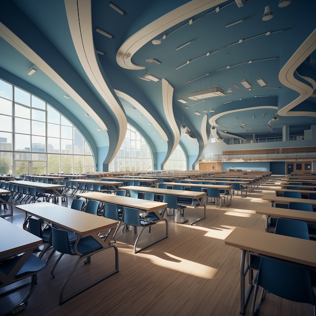 Gratis foto futuristisch zicht op een schoolklaslokaal met ultramoderne architectuur