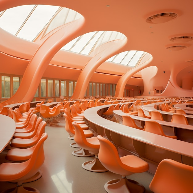 Futuristisch zicht op een schoolklaslokaal met ultramoderne architectuur