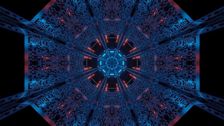 Gratis Foto futuristische achtergrond met abstracte paarse en blauwe laserlichten - ideaal voor een digitale achtergrond
