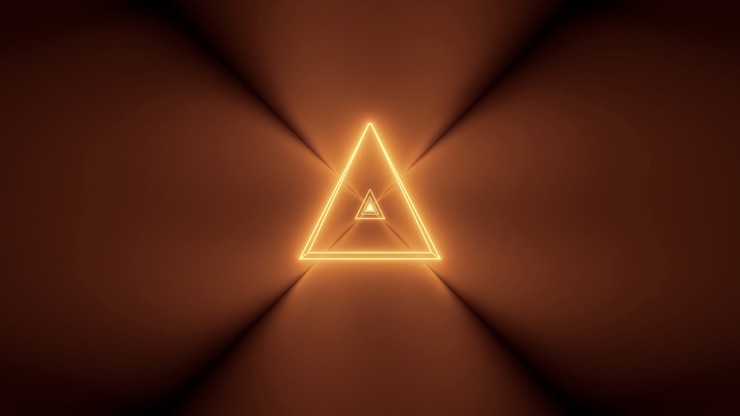 Gratis Foto futuristische achtergrond met gloeiende abstracte neonlichten en een driehoeksvorm in het midden