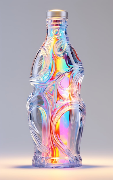Gratis foto futuristische felgekleurde frisdrankfles