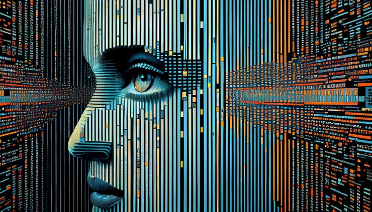 Gratis Foto futuristische grafische computer van gloeiende generatieve ai van het menselijk gezicht