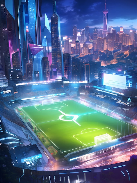 Gratis foto futuristische illustratie van een voetbalveld