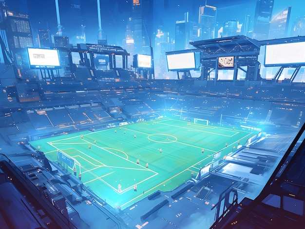 Gratis foto futuristische illustratie van een voetbalveld