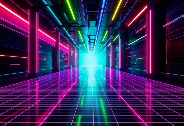 Futuristische neon gang met gloeiende lichten
