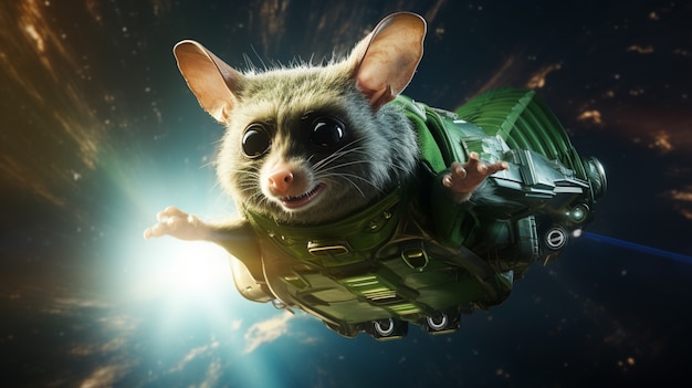 Gratis foto futuristische possum in een raket.