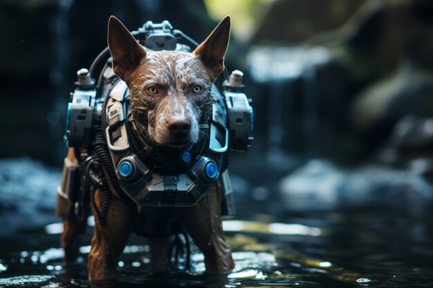 Futuristische stijl hond in de natuur