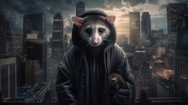 Futuristische stijl possum met kleren.