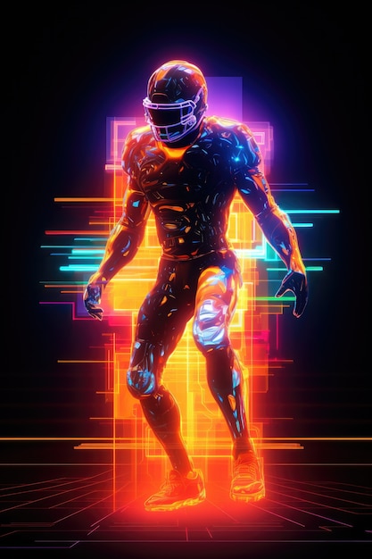 Gratis foto futuristische voetballer met gloeiende lichten.