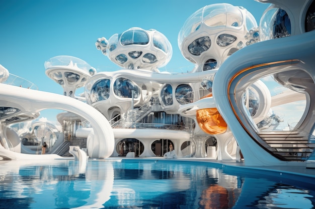 Gratis foto futuristische weergave van een waterpark