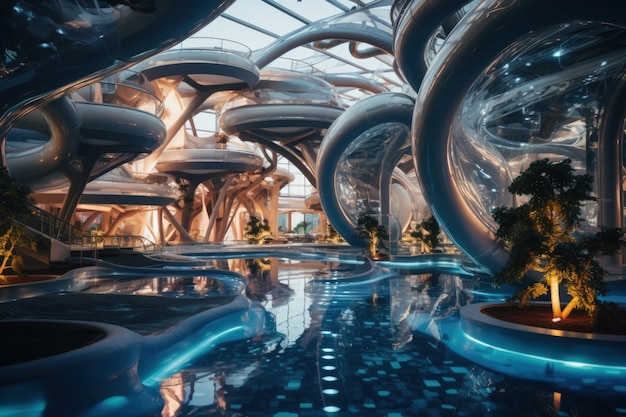 Gratis foto futuristische weergave van een waterpark