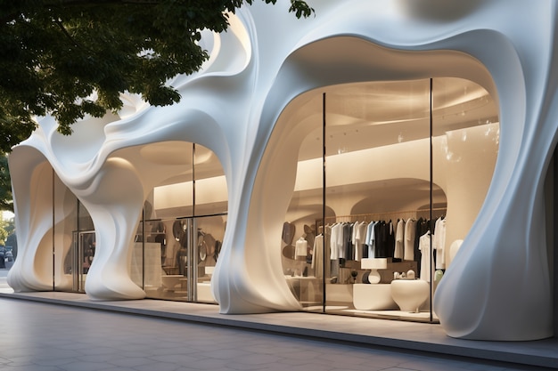Gratis foto futuristische winkel met abstract concept en architectuur