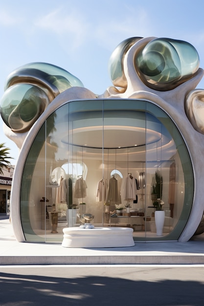 Gratis foto futuristische winkel met abstract concept en architectuur