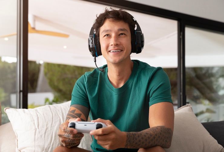 Gratis Foto gamer die plezier heeft tijdens het spelen van videogames