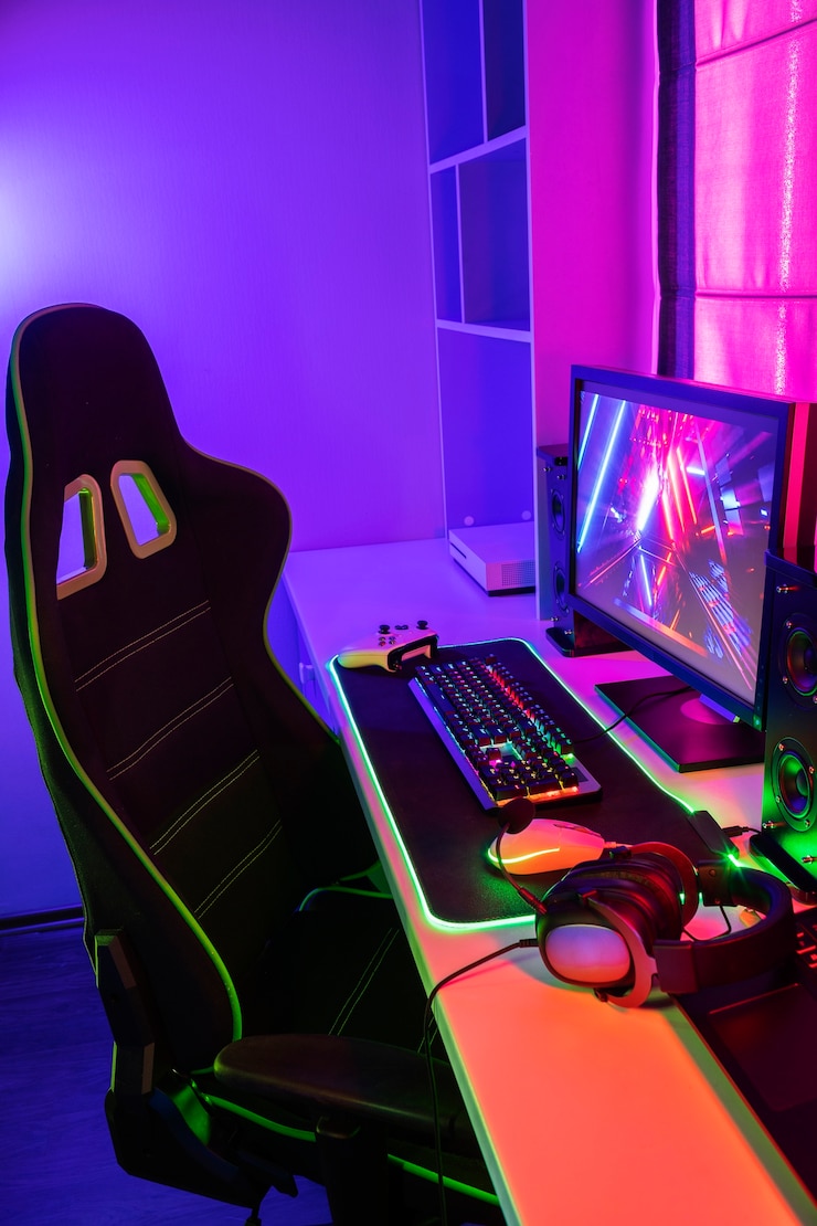 Gratis Foto gaming-configuratie met rgb-toetsenbord