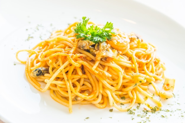 garnalen warme maaltijd pasta achtergrond