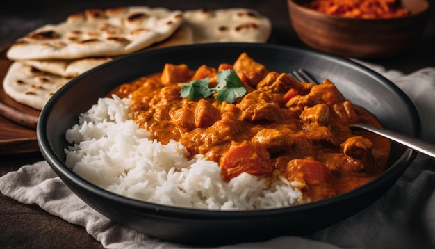 Gastronomische currykom met vers gekookte basmatirijst gegenereerd door ai