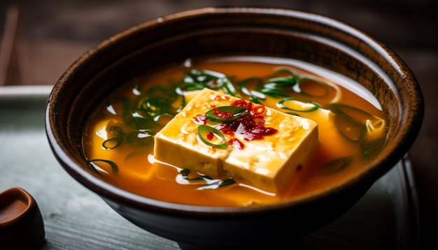 Gratis foto gastronomische soep in een kom met verse groenten, gegenereerd door ai