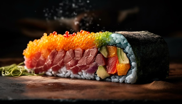 Gratis foto gastronomische vismaaltijd met verse sashimi-plaat gegenereerd door ai