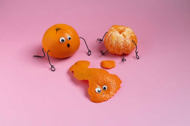 Geanimeerd clementinestilleven met hoge hoek