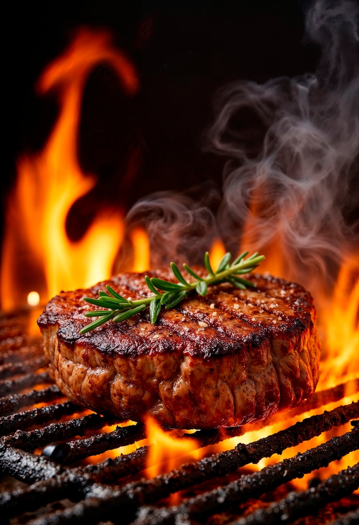 Gratis Foto gebakken burger op het vuur presentatie