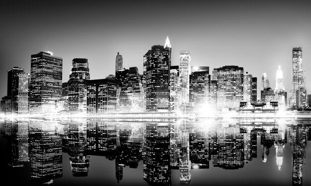 Gebouw Wolkenkrabber Panoramisch Nacht New York City Concept