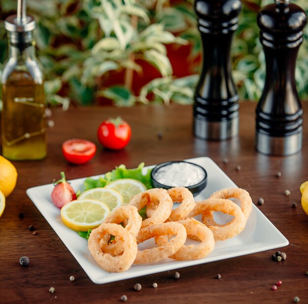 gefrituurde calamary ringen op de tafel