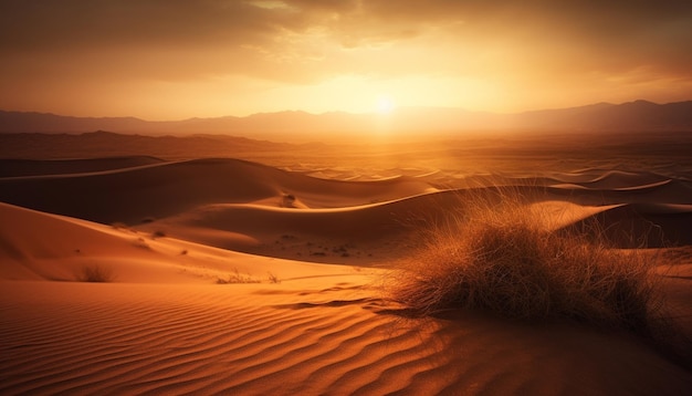 Gegolfte zandduinen in dor Afrika bij zonsondergang generatieve AI
