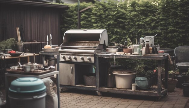 Gratis foto gegrild vlees en groenten op buitenbarbecue gegenereerd door ai