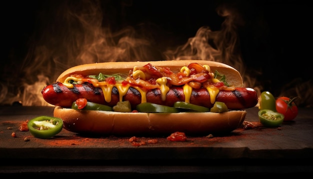 Gratis foto gegrild vlees hotdog maaltijd snack versheid barbecue lunch gegenereerd door kunstmatige intelligentie