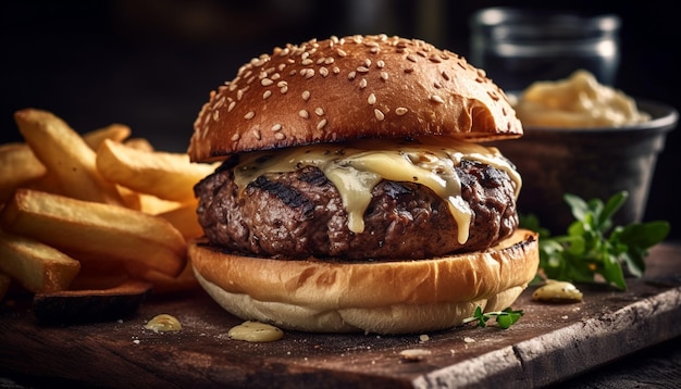 Gratis foto gegrilde cheeseburger en friet een klassieke amerikaanse maaltijd gegenereerd door ai