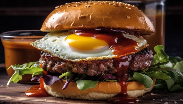 Gratis foto gegrilde cheeseburger met tomaten- en uienmaaltijd gegenereerd door ai