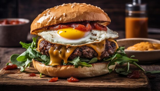 Gratis foto gegrilde cheeseburger met tomatenui en friet gegenereerd door ai