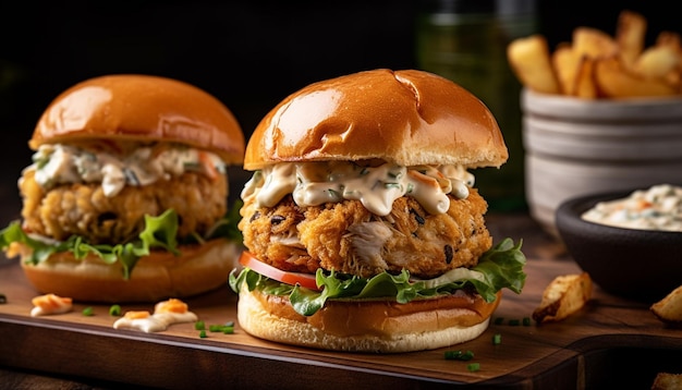 Gegrilde cheeseburgerfriet en verfrissing voor de lunch gegenereerd door AI