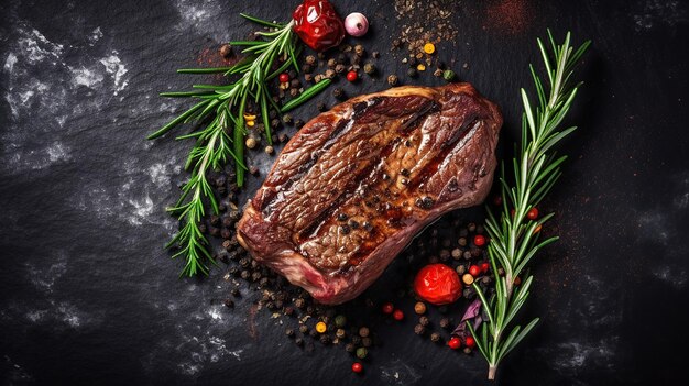 Gegrilde rib eye beef steak kruiden en specerijen AI gegenereerde afbeelding
