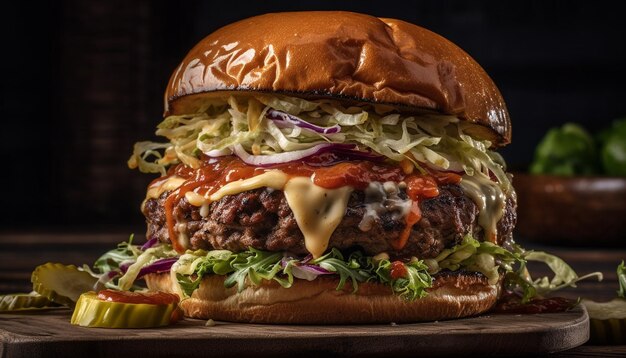 Gratis foto gegrilde runderburger met cheddar en guacamole gegenereerd door ai