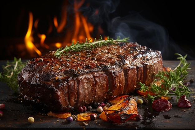 Gratis foto gegrilleerde rundvlees steak medium rare op het vuur