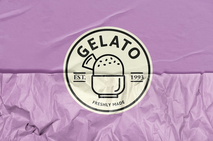 Gratis Foto gelato ijssalon logo met gekreukt papier textuur geremixte media