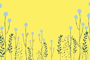 Gratis foto gele bloemengrensachtergrond met doodle van de paardebloembloem